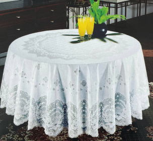 60"x60" Round White Vinyl Tablecloth Floral Table Cover