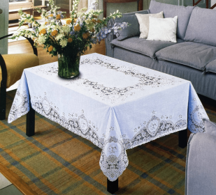 54"x72" White Vinyl Tablecloth Floral Table Cloth Cover
