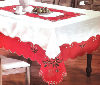 72"x90" Christmas White Embroidered Tablecloth Table Linen