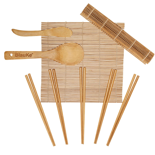 Bamboo Sushi Making Kit with 2 Sushi Rolling Mats, 5 Pairs of Reusable Bamboo Chopsticks, 1 Rice Paddle and 1 Spreader - Beginner Sushi Kit Bamboo Sushi Making Kit with 2 Sushi Rolling Mats, 5 Pairs of Reusable Bamboo Chopsticks, 1 Rice Paddle and 1 Spreader - Beginner Sushi Kit