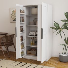 62.99in Kitchen Pantry Cabinet, White Freestanding Buffet Cupboards Sideboard with Doors & Shelves, Kitchen Pantry Storage Cabinet for Kitchen
