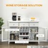 Coffee Bar Cabinet with 3 Drawers, 6-Bottle Wine Rack, Stemware Racks, Glass Door, Sideboard Buffet Cabinet, Wine Cabinet, White