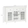 Coffee Bar Cabinet with 3 Drawers, 6-Bottle Wine Rack, Stemware Racks, Glass Door, Sideboard Buffet Cabinet, Wine Cabinet, White