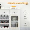 Coffee Bar Cabinet with 3 Drawers, 6-Bottle Wine Rack, Stemware Racks, Glass Door, Sideboard Buffet Cabinet, Wine Cabinet, White