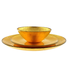 AURA 12PC Gilded Glass Dinnerware Set (Color: Gold)